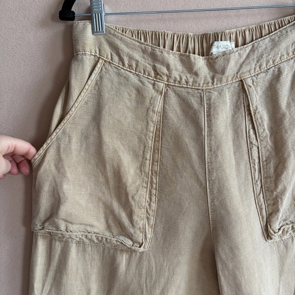 Cynthia Rowley L Linen Blend Wide Leg Cropped Comfy Pull On Pants Tan - Picture 3 of 11